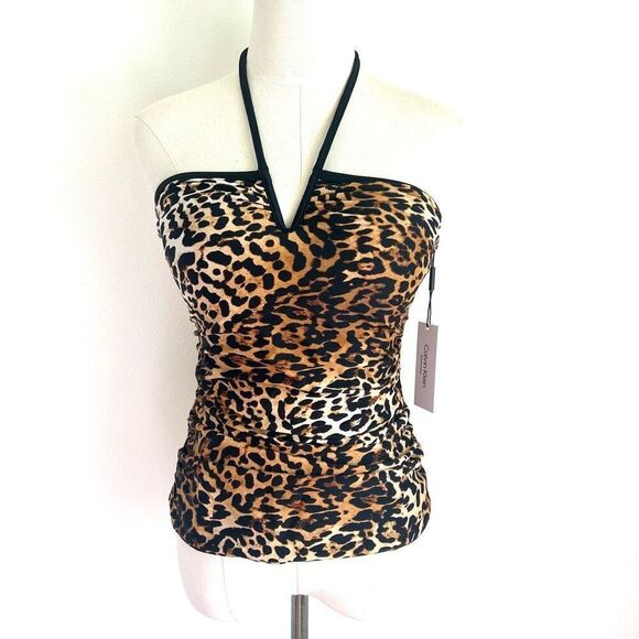 Calvin Klein V-Wire Halter Tankini Top Jaguar Brown Size Medium NWT - Picture 2 of 14